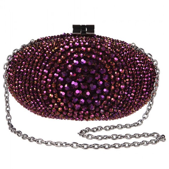 💥GLAM & SEXY!💥VINTAGE Caché Luxurious Sparkly Aubergine Purple Crystal Clutch - Picture 1 of 15